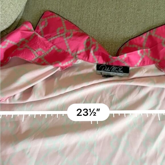 DALIA MACPHEE 2pc Satin Geo Print Pajama Top And Pants Set  in Pink and Green L - Picture 15 of 16